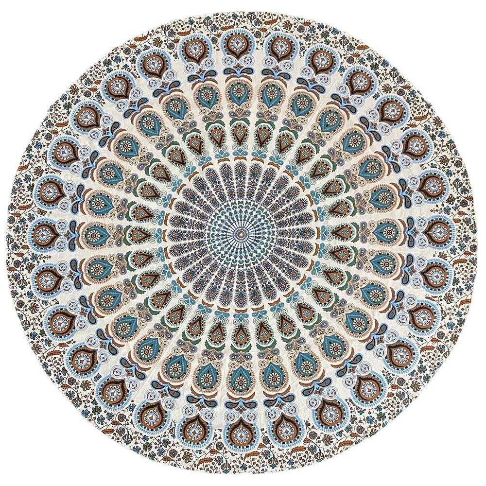 Round Blue-Red Mandala Tablecloth Tapestry 80" - Hemmed Edge by Zest For Life